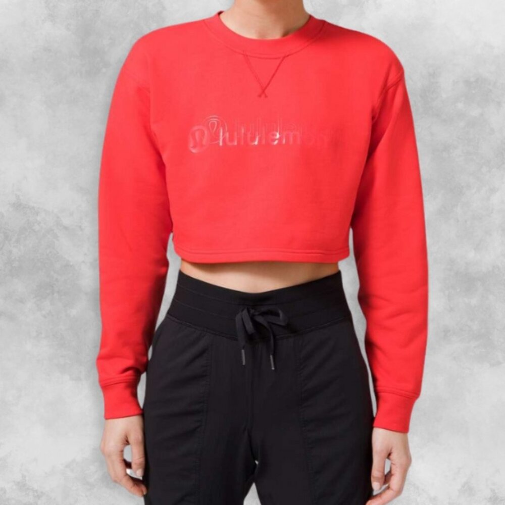Lululemon All Yours Cropped Top Long Sleeve Crew Neck Graphic Design Red W US 12